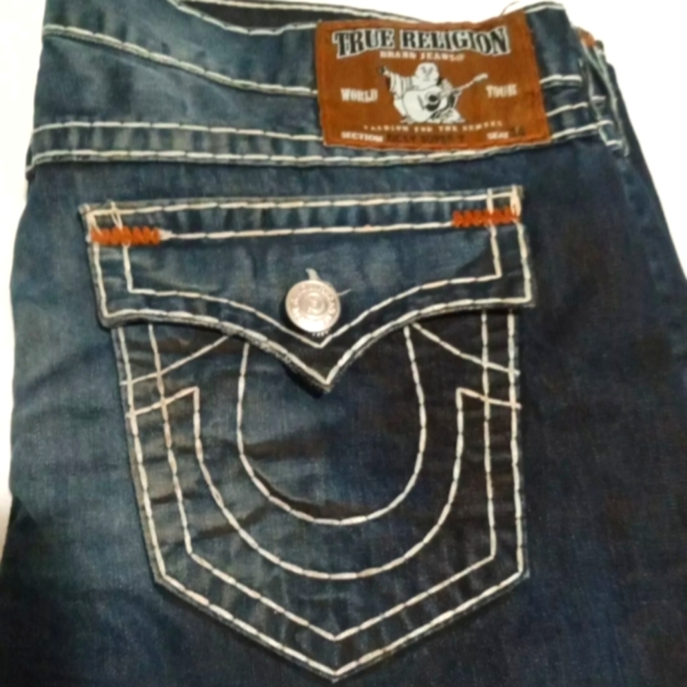 MENS TRUE RELIGION SUPER T FLAPS DENIM JEANS size 44